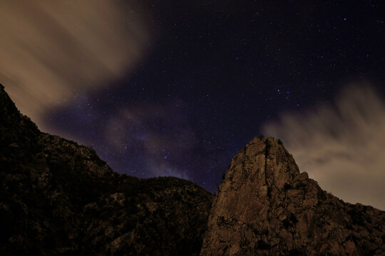 Low Angle View Of Rocks Against Sky At Night