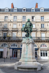 Fototapeta na wymiar Bronze Statue in town square at La Rochelle, Charente-Maritime, France