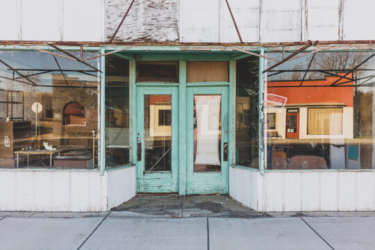 Abandoned buildings on Main Street in rural farming town