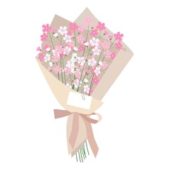 Floral vector bouquet with pink and white flowers in craft paper	