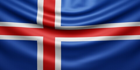 Fototapeta premium Hanging wavy national flag of Iceland with texture. 3d render.