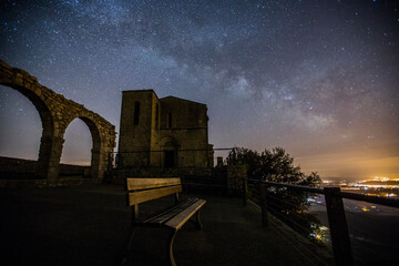 Milky way in Santuari De La Mare De Deu Del Mont church, La Garrotxa, Spain