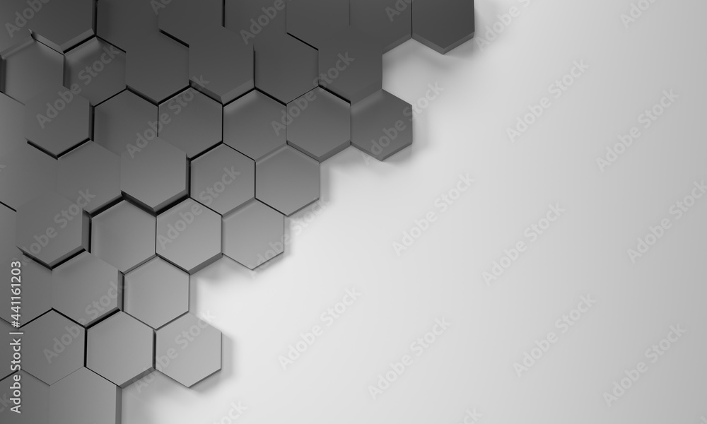 Aufkleber abstract black background with hexagons and place 3d render
