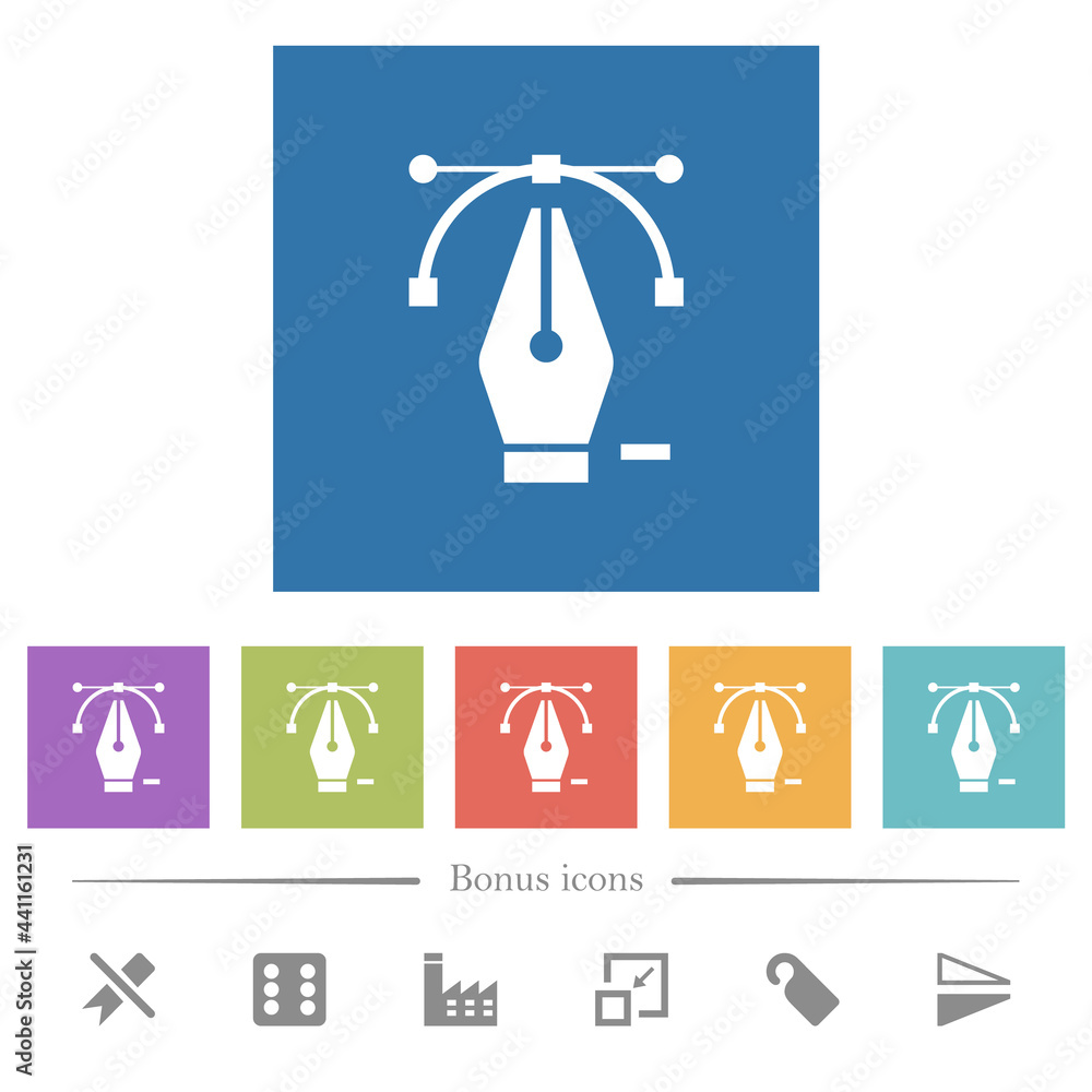 Poster deleting editing point with pen tool flat white icons in square backgrounds
