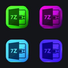 7Z File Format Symbol four color glass button icon