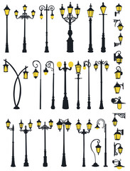 set of street lamp, silhouette isolated, vector