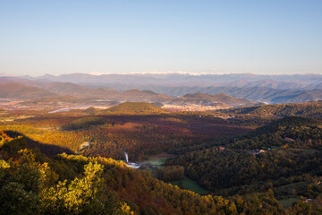 Autumn sunrise in the top of mountain in La Garrotxa, Spain