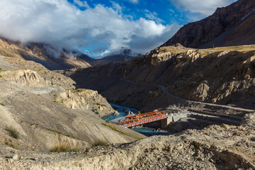 Bridge over Spiti river. Spiti Valley, Himachal Pradesh, India
