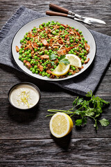 Lebanese warm lentil and peas salad on a plate