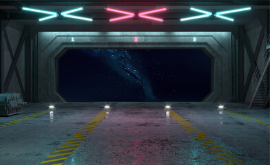 Spaceship gateway station in orbit © denisik11