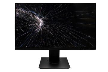Broken lcd screen monitor isolated on white background