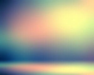 3d empty room blue yellow pink colors abstract illustration. Spotlight on wall and floor. Smooth texture.