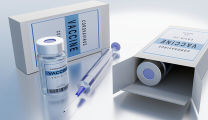 Medical syringe and vaccine bottle. Vaccine illustration. Bottle and syringe with needle.