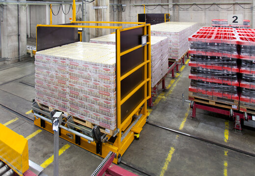 Warehouse, cartons and boxes of beer
