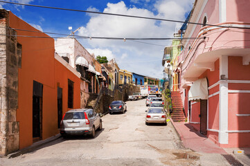 narrow clean streets of the Caribbean tourist mecca Santo Domingo