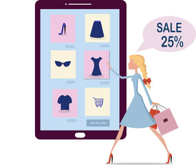 Woman shopping online using laptop