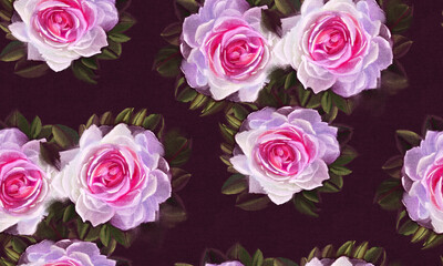 Seamless pattern with  roses.  Oil painting.