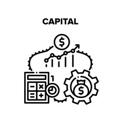 Capital Raising Vector Icon Concept. Capital Raising, Calculating And Accounting, Working Process For Earning Money And Growth Financial Income. Finance Savings Counting Black Illustration