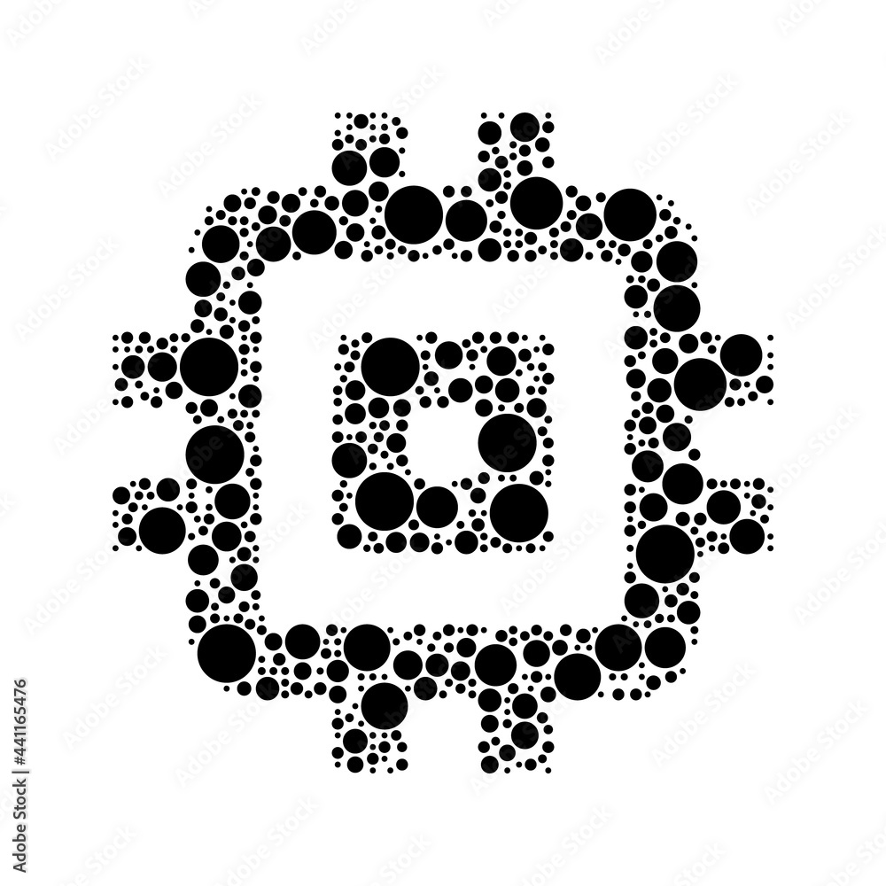 Poster a large chip symbol in the center made in pointillism style. the center symbol is filled with black 