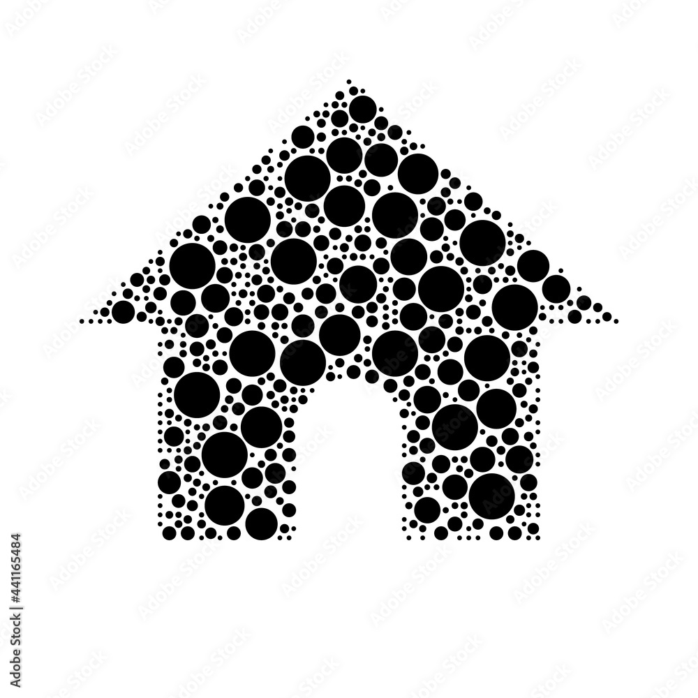 Poster a large kennel symbol in the center made in pointillism style. the center symbol is filled with blac