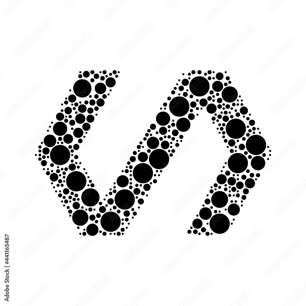 Poster a large polymer symbol in the center made in pointillism style. the center symbol is filled with bla