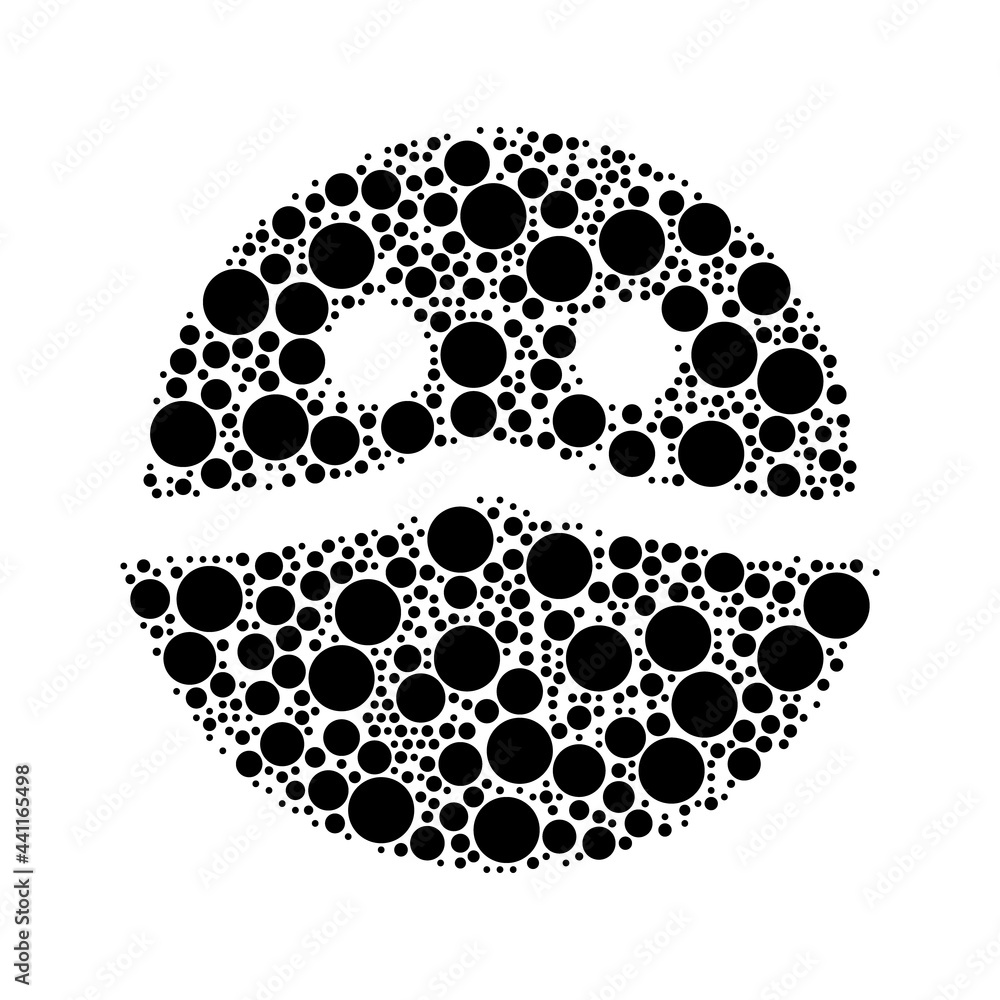 Poster a large masked face symbol in the center made in pointillism style. the center symbol is filled with