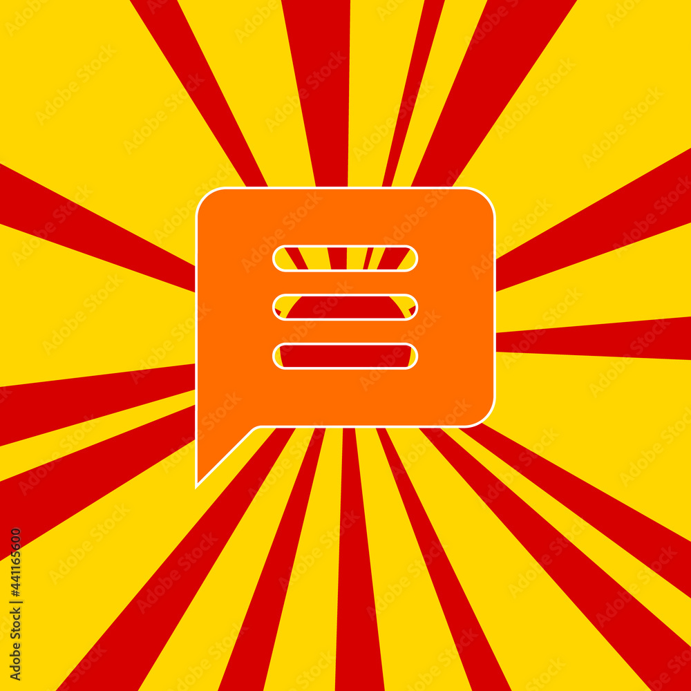Poster chat symbol on a background of red flash explosion radial lines. the large orange symbol is located 