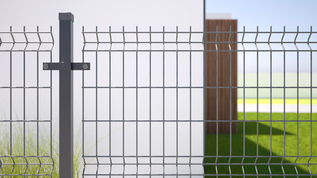 Grating wire industrial fence panels, pvc metal fence panel - 3D illustration