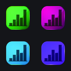 Bar Chart four color glass button icon