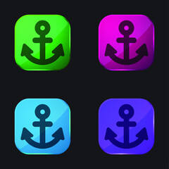 Anchor four color glass button icon
