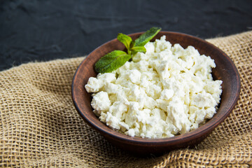 A healthy breakfast of cottage cheese. Creative atmospheric decoration