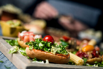 vegan sandwiches served as snacks in a tray