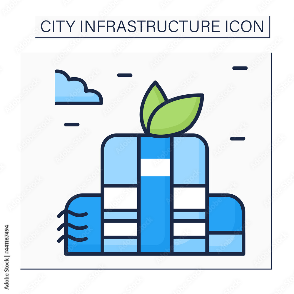 Poster green building color icon. environmentally responsible structure and application of processes throug