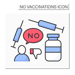 Vaccine color icon. Voluntary refusal of vaccination. Covid19 disease. No vaccinations concept. Isolated vector illustration