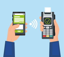 hands holding dataphone and smartphone