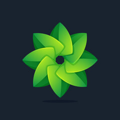 Ecology star logo made of twisted green leaves.