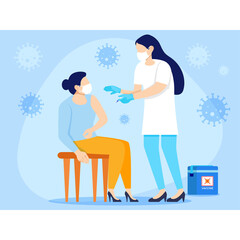 Doctor giving Corona vaccine to Woman