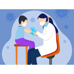 Nurse giving vaccine to boy