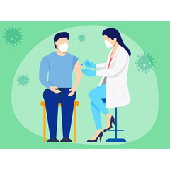 Female doctor giving Corona vaccine to man