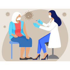Doctor giving Corona vaccine to Woman