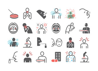 Tonsillitis. Symptoms, Treatment. Line icons set. Vector signs for web graphics.
