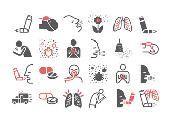 Asthma banner. Symptoms. Asthma line icons. Vector signs for web graphics.
