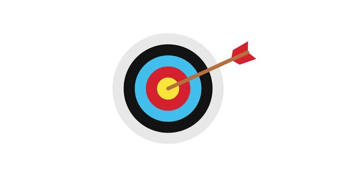 arrow hitting target bullseye video animation. success business concept. goal hit perfect aim achievement animated.