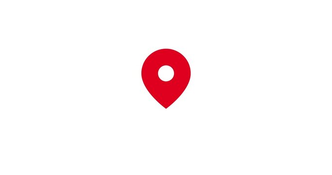 red map pin drop down bouncing showing location isolated white background animation video. geo marker animated