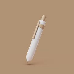 Ballpoint mechanical pen on pastel background. Simple 3d render illustration.