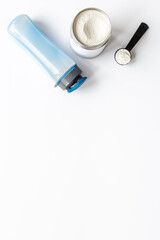 Whey protein powder and shaker with sport nutrition