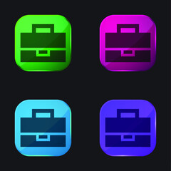 Black Briefcase four color glass button icon