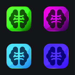 Brain four color glass button icon