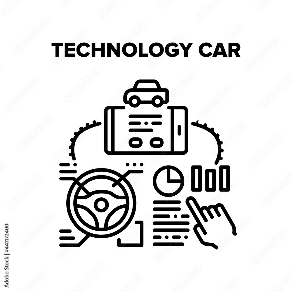 Poster technology car vector icon concept. car remote control with smartphone application and controlling v