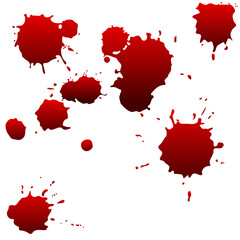 Obraz na płótnie Canvas Set of realistic bloody splatters. Drop and blob of blood. Bloodstains. Isolated. Vector illustration isolated on white background. Red puddles 